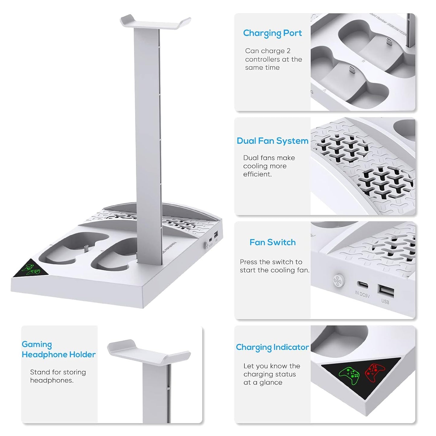 Charger Stand Cooling Fan for Xbox Series S Console & Controller,Vertical Dual Cooler System Charging Dock Accessories with 2 X 1400Mah Rechargeable Battery & Cover,Earphone Bracket for Xbox Series S